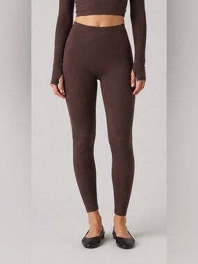 Zara Ribbed High-Waist Leggings — Dark Brown